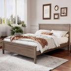 Wood Platform Bed Frame with Headboard, Wooden Panel Bed with Wood Slat Support and Under Bed Storage, No Box Spring Needed