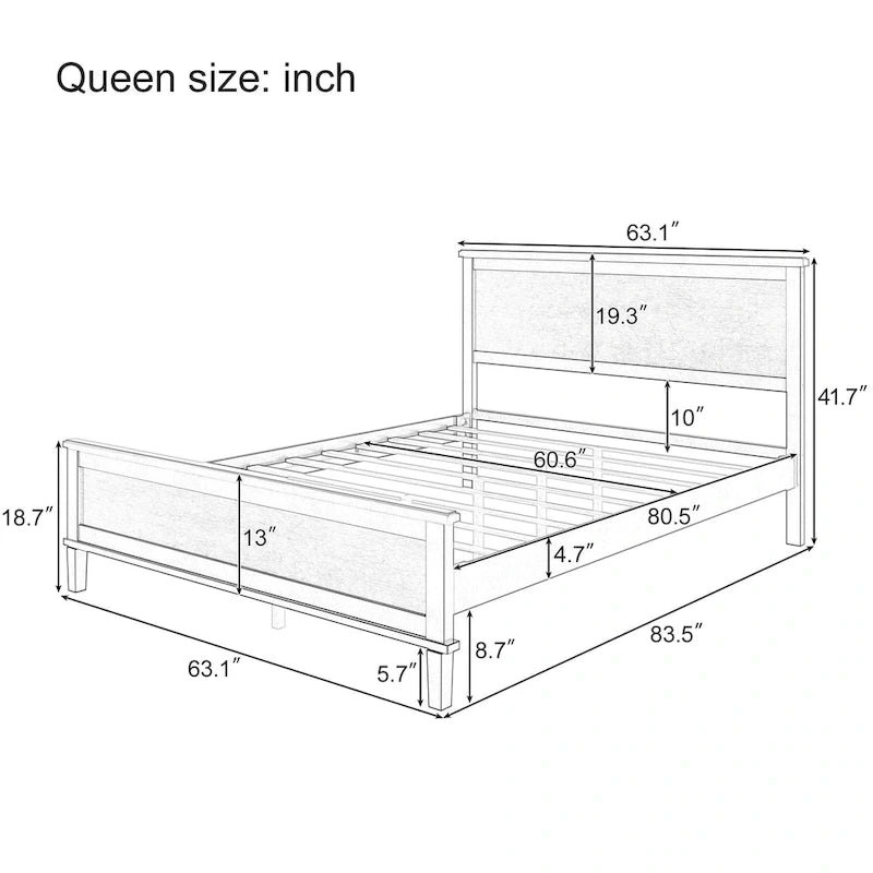 Wood Platform Bed Frame with Headboard, Wooden Panel Bed with Wood Slat Support and Under Bed Storage, No Box Spring Needed