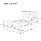 Wood Platform Bed Frame with Headboard, Wooden Panel Bed with Wood Slat Support and Under Bed Storage, No Box Spring Needed