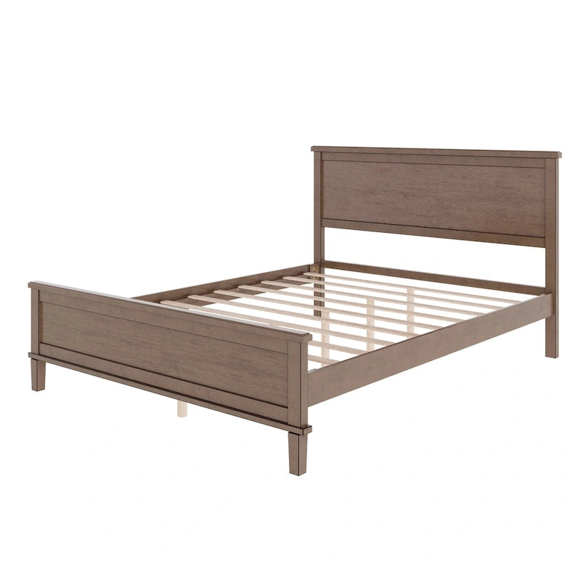 Wood Platform Bed Frame with Headboard, Wooden Panel Bed with Wood Slat Support and Under Bed Storage, No Box Spring Needed