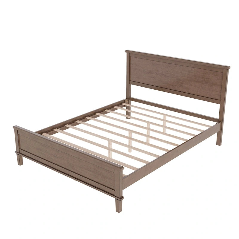 Wood Platform Bed Frame with Headboard, Wooden Panel Bed with Wood Slat Support and Under Bed Storage, No Box Spring Needed
