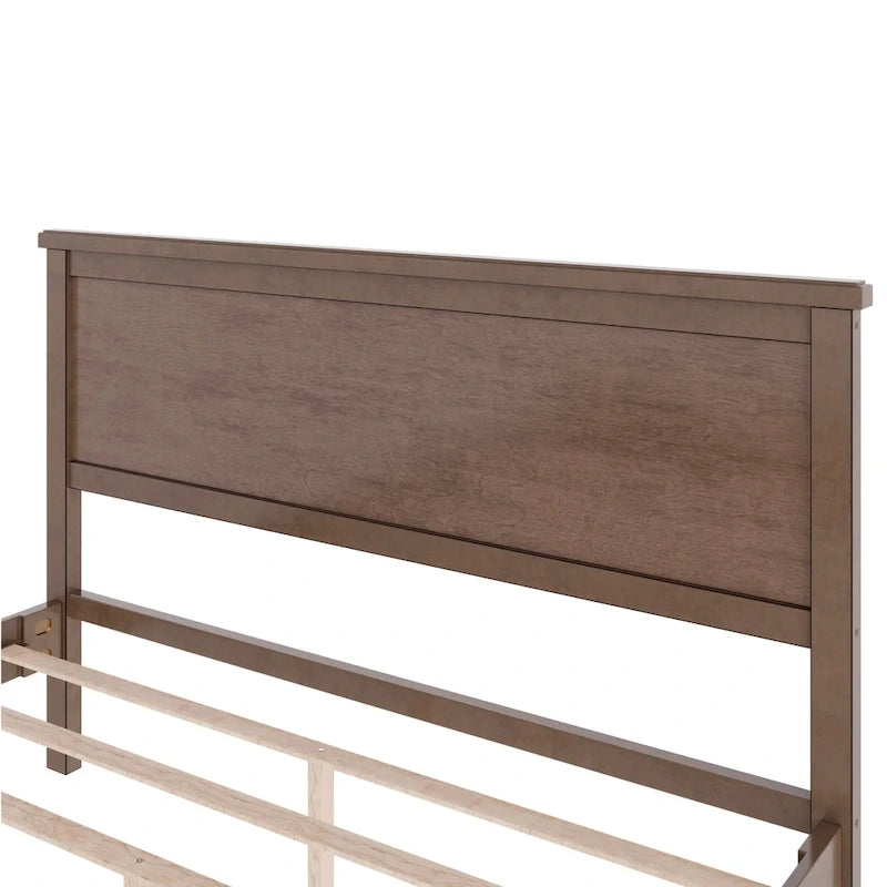 Wood Platform Bed Frame with Headboard, Wooden Panel Bed with Wood Slat Support and Under Bed Storage, No Box Spring Needed