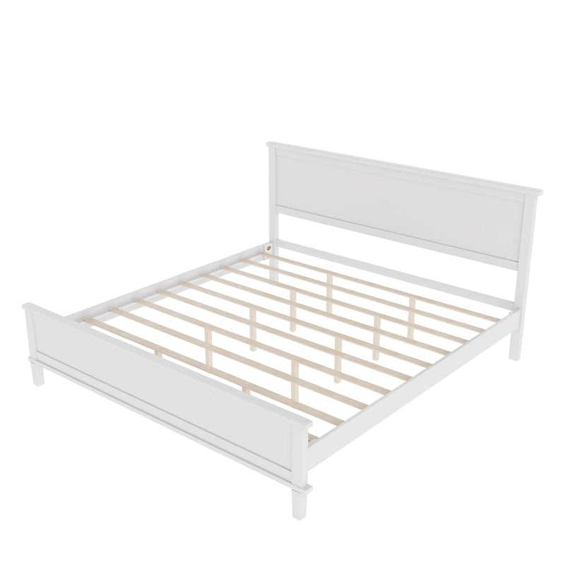 Wood Platform Bed Frame with Headboard, Wooden Panel Bed with Wood Slat Support and Under Bed Storage, No Box Spring Needed