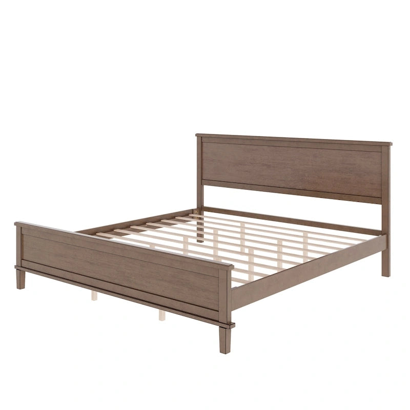Wood Platform Bed Frame with Headboard, Wooden Panel Bed with Wood Slat Support and Under Bed Storage, No Box Spring Needed