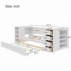 Twin Daybed with Trundle or Drawers, Side Storage Cabinet on Both Sides, Charging Station - Wood Slat Suppor Platform Bed Frame