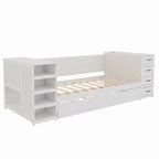 Twin Daybed with Trundle or Drawers, Side Storage Cabinet on Both Sides, Charging Station - Wood Slat Suppor Platform Bed Frame