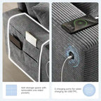 U Shaped Chenille Sofa w/Ottoman,Console,Cup Holder,Wide Seat,USB