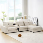 Corduroy Sectional Sofa w/ Bluetooth Speakers, L Shaped Couch
