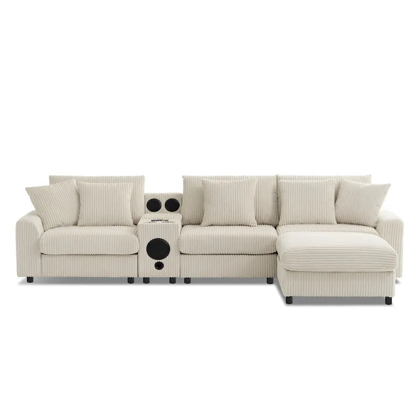 Corduroy Sectional Sofa w/ Bluetooth Speakers, L Shaped Couch