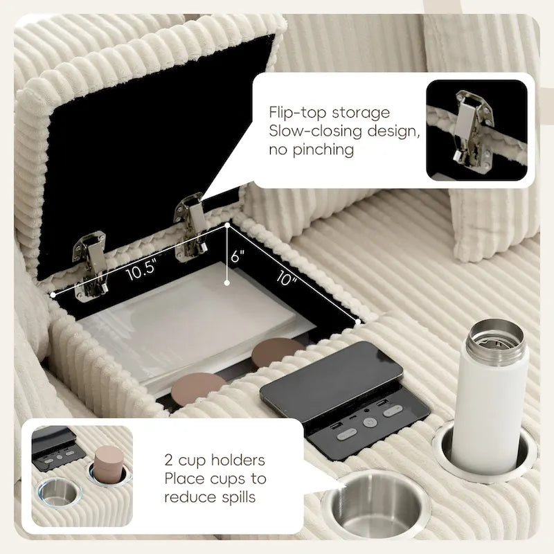 Corduroy Sectional Sofa w/ Bluetooth Speakers, L Shaped Couch