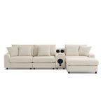 Corduroy Sectional Sofa w/ Bluetooth Speakers, L Shaped Couch