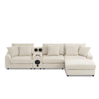 Corduroy Sectional Sofa w/ Bluetooth Speakers, L Shaped Couch