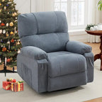 360 Swivel Manual Recliner Single Sofa Chair Fabric Lounge Chair with Pull Out Footrest and Side Pockets