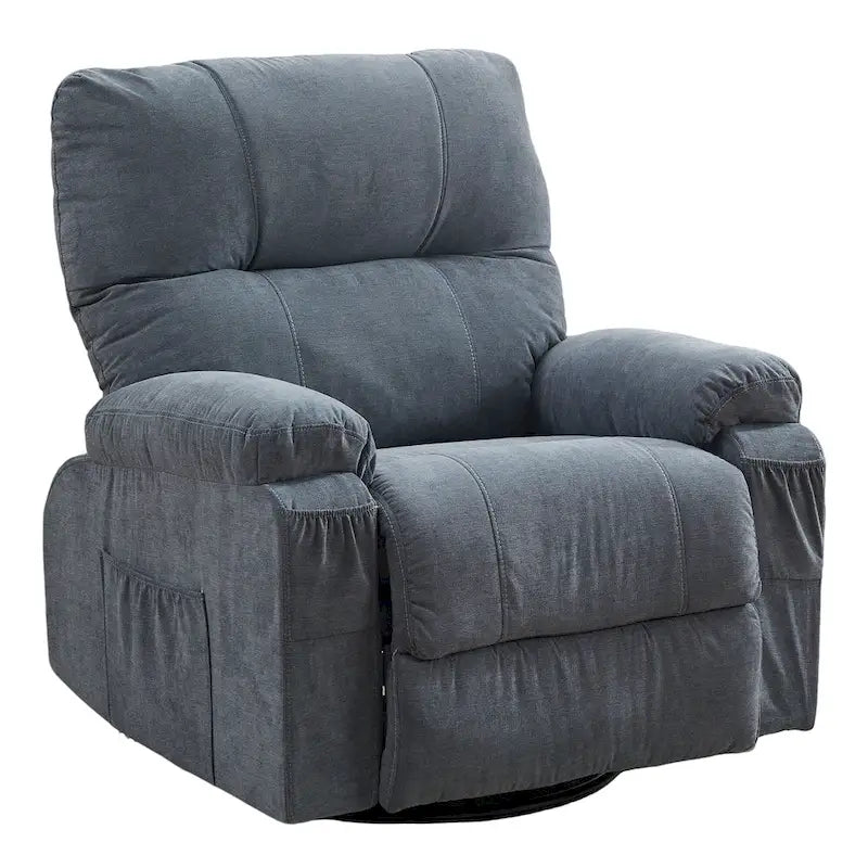 360 Swivel Manual Recliner Single Sofa Chair Fabric Lounge Chair with Pull Out Footrest and Side Pockets