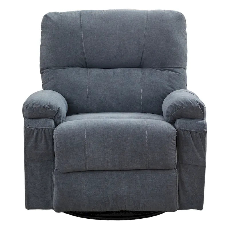 360 Swivel Manual Recliner Single Sofa Chair Fabric Lounge Chair with Pull Out Footrest and Side Pockets
