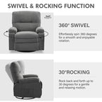 360 Swivel Manual Recliner Single Sofa Chair Fabric Lounge Chair with Pull Out Footrest and Side Pockets
