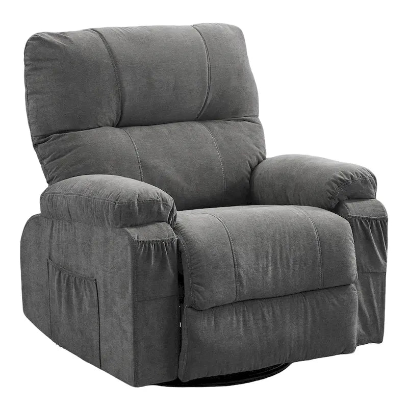 360 Swivel Manual Recliner Single Sofa Chair Fabric Lounge Chair with Pull Out Footrest and Side Pockets