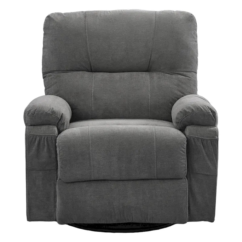 360 Swivel Manual Recliner Single Sofa Chair Fabric Lounge Chair with Pull Out Footrest and Side Pockets