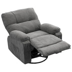 360 Swivel Manual Recliner Single Sofa Chair Fabric Lounge Chair with Pull Out Footrest and Side Pockets