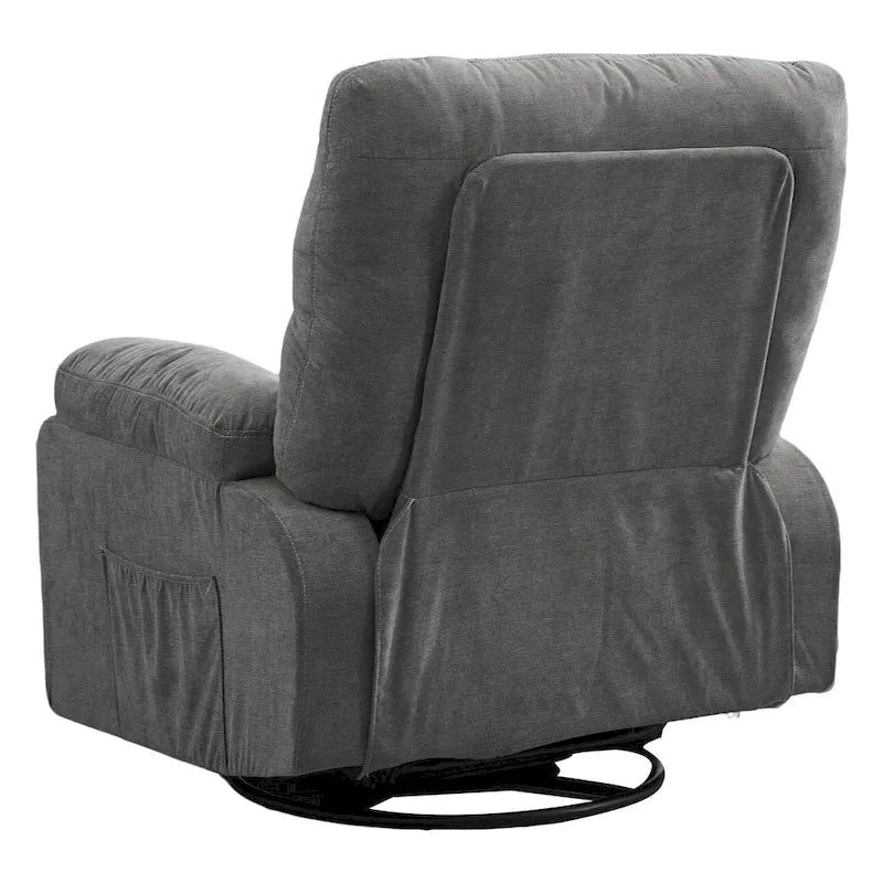 360 Swivel Manual Recliner Single Sofa Chair Fabric Lounge Chair with Pull Out Footrest and Side Pockets