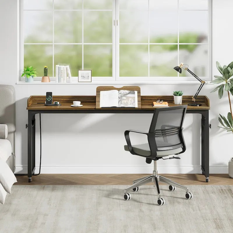 71 inch Overbed Table with Height Adjustable & Power Outlet, Queen Size Bed Table