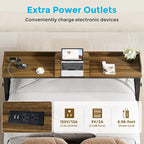 71 inch Overbed Table with Height Adjustable & Power Outlet, Queen Size Bed Table