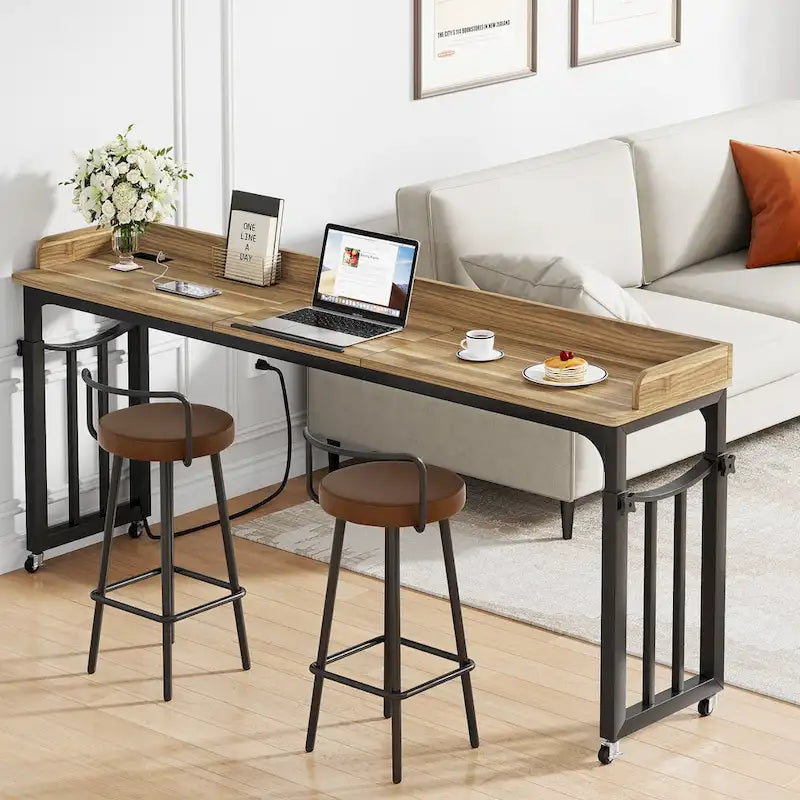 71 inch Overbed Table with Height Adjustable & Power Outlet, Queen Size Bed Table