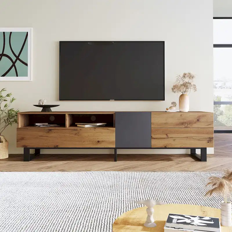 TV Stand for 80 TV with Double Storage Space, Media Console Table, Entertainment Center with Drop Down Door