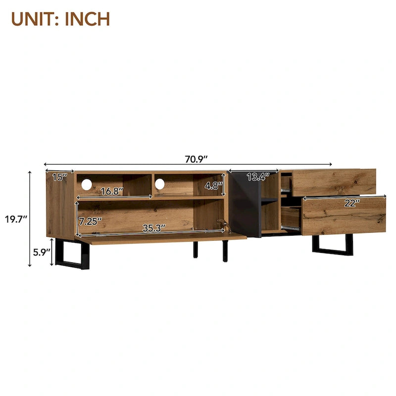 TV Stand for 80 TV with Double Storage Space, Media Console Table, Entertainment Center with Drop Down Door