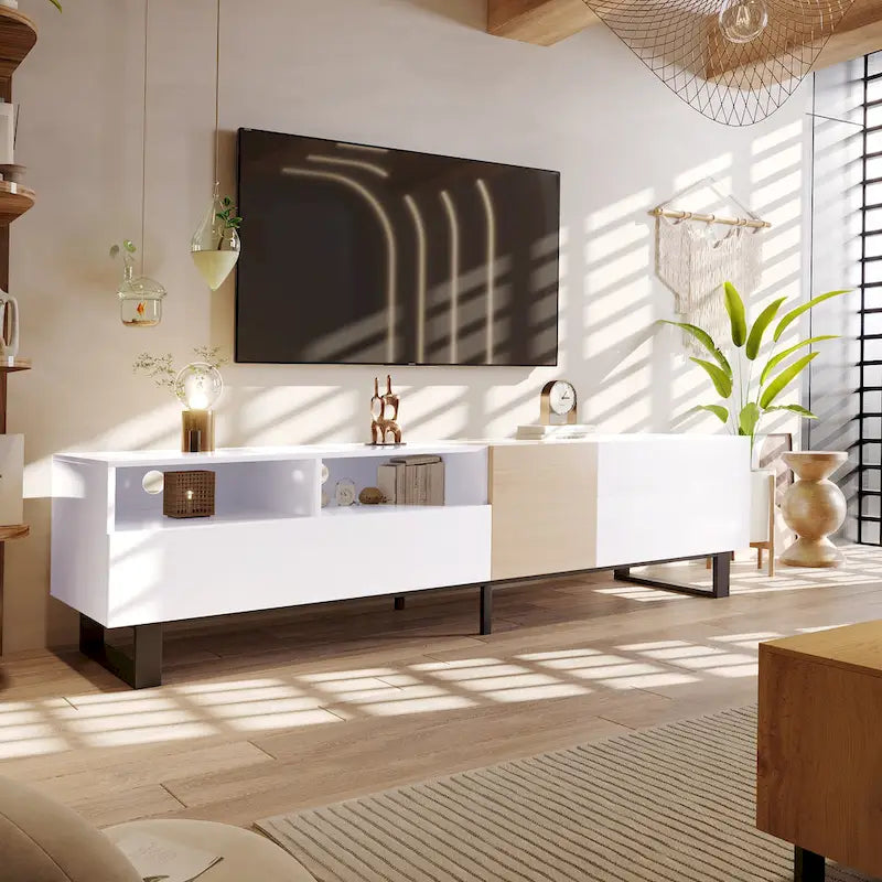 TV Stand for 80 TV with Double Storage Space, Media Console Table, Entertainment Center with Drop Down Door