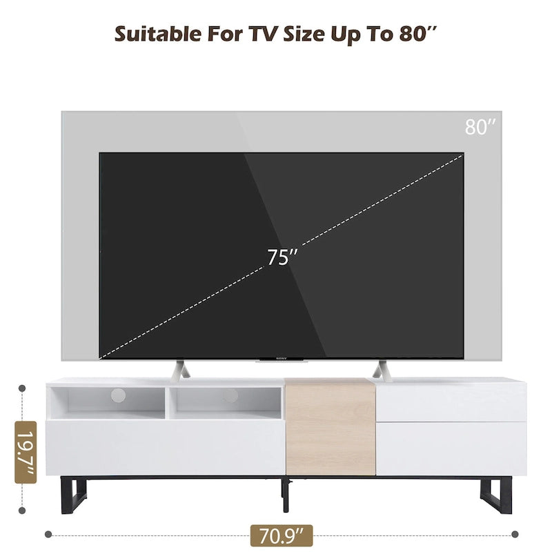 TV Stand for 80 TV with Double Storage Space, Media Console Table, Entertainment Center with Drop Down Door
