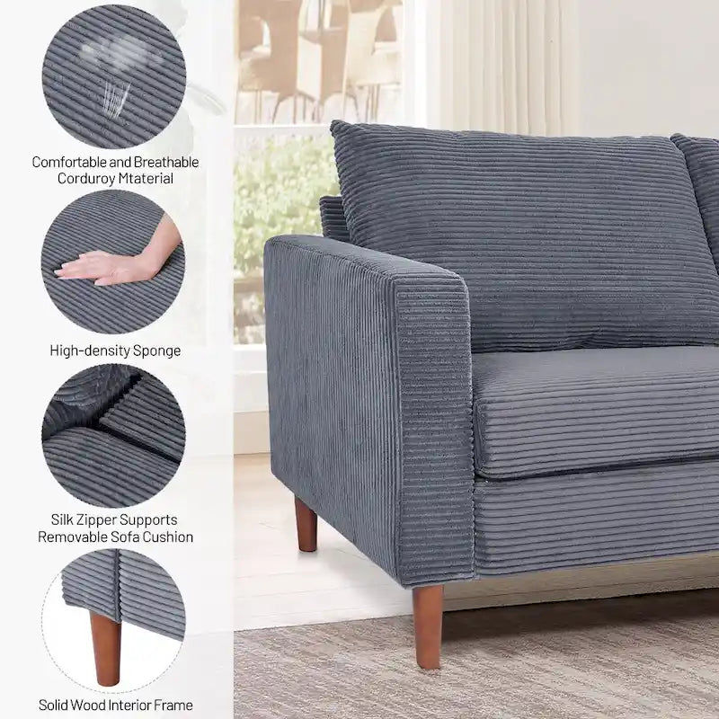 Modern Chenille Convertible Futon Sofa Bed, 82.68  Loveseat Sofa with Square Arm for Living Space