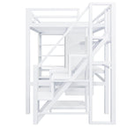 White Loft Bed w/Desk, Wardrobe & Stepped Stairs, Metal Loft Bed Storage Bed Frame w/ USB Ports & 5-Layer Shelf for Adults, Kids