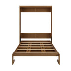 Full Size Solid Wood With Rattan Murphy Bed Cabinet Space-Saving Bed with 2 Side Cabinet Storage Shelves