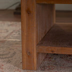 Rectangle Coffee Table with Solid Wood for Living Room, Large 2-Tier Rustic Coffee Table with Storage Shelf