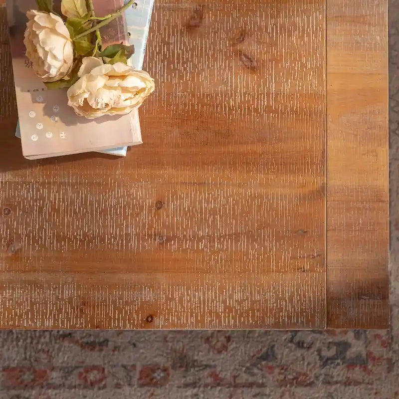 Rectangle Coffee Table with Solid Wood for Living Room, Large 2-Tier Rustic Coffee Table with Storage Shelf