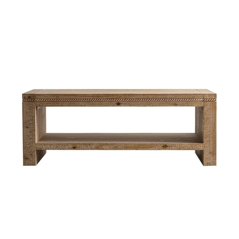Rectangle Coffee Table with Solid Wood for Living Room, Large 2-Tier Rustic Coffee Table with Storage Shelf