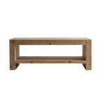 Rectangle Coffee Table with Solid Wood for Living Room, Large 2-Tier Rustic Coffee Table with Storage Shelf