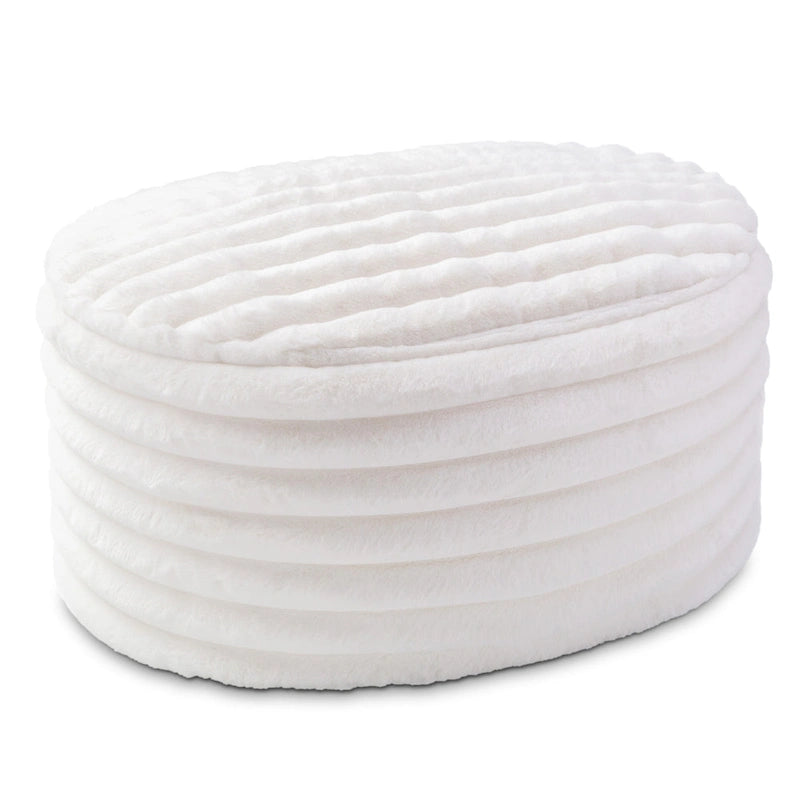 Large Plush Faux Fur Ribbed Pouf Ottoman - 35 - Cream