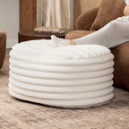 Large Plush Faux Fur Ribbed Pouf Ottoman - 35 - Cream