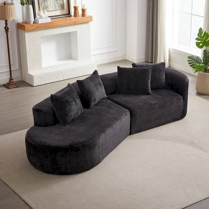 114 Chenille Deep-Seat Sectional Sofa with 4 Pillows