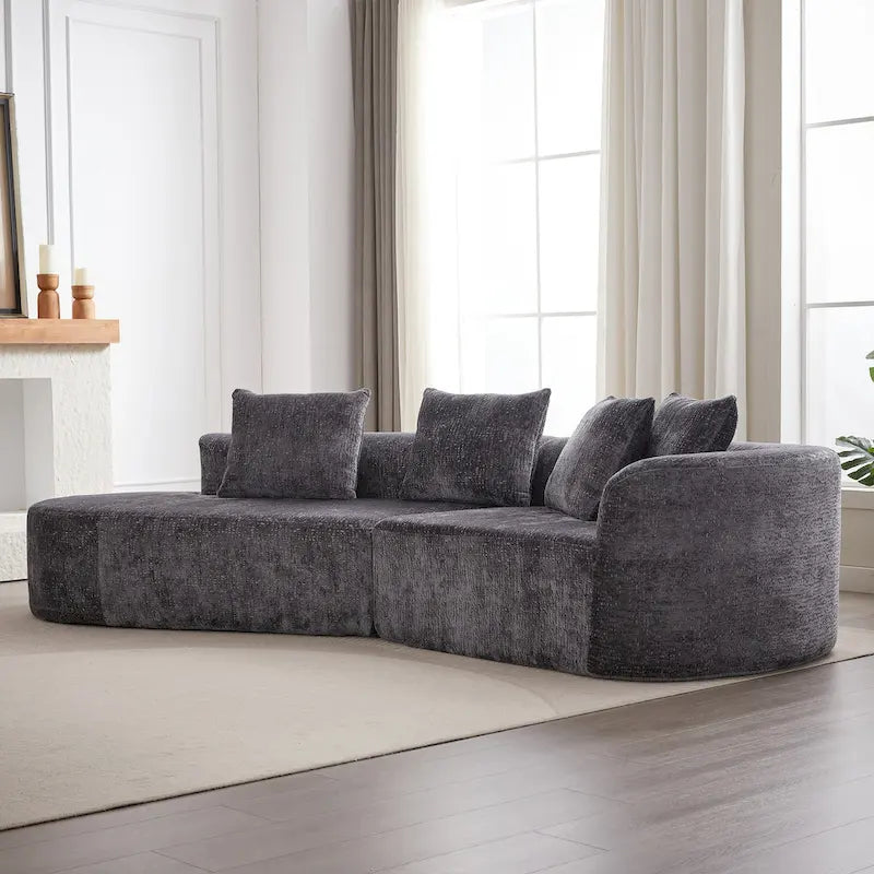 114 Chenille Deep-Seat Sectional Sofa with 4 Pillows