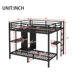King over Twin XL Size Bunk Bed Frame with Built-in Wardrobe, Metal Bunk Bed with Foldable Desk and, Black