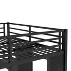King over Twin XL Size Bunk Bed Frame with Built-in Wardrobe, Metal Bunk Bed with Foldable Desk and, Black