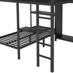 King over Twin XL Size Bunk Bed Frame with Built-in Wardrobe, Metal Bunk Bed with Foldable Desk and, Black