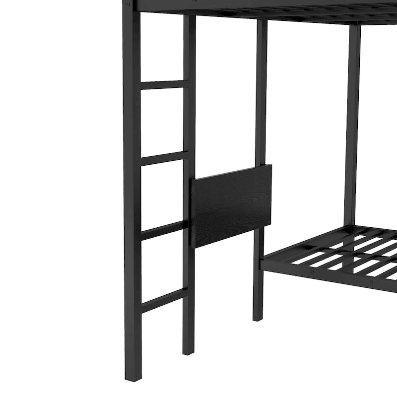 King over Twin XL Size Bunk Bed Frame with Built-in Wardrobe, Metal Bunk Bed with Foldable Desk and, Black