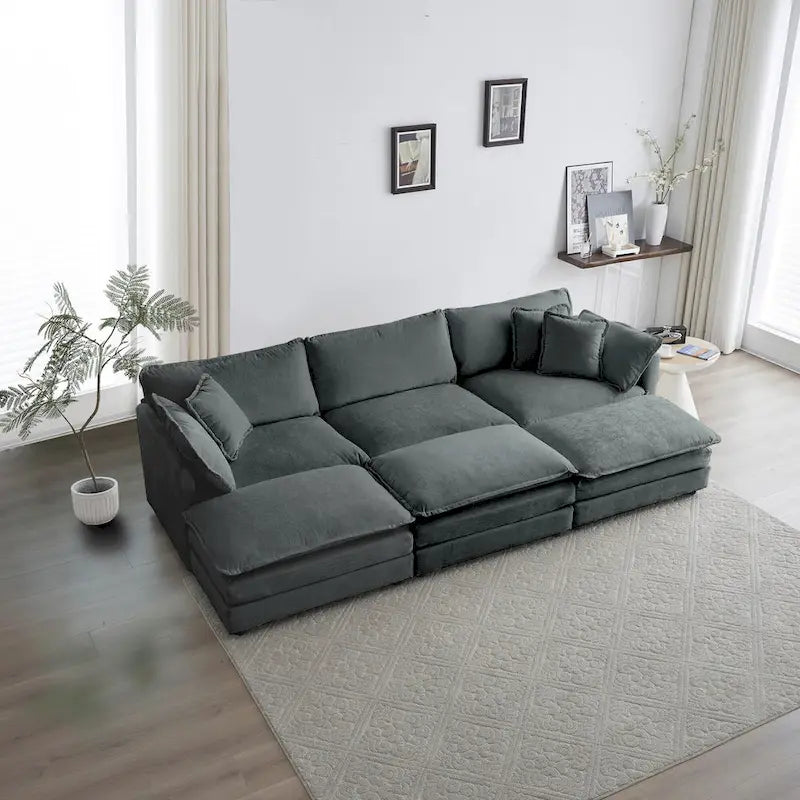 Deep Seat Reversible Modular 6 Seater U-Shaped Sectional Sofa 3 with Ottomans