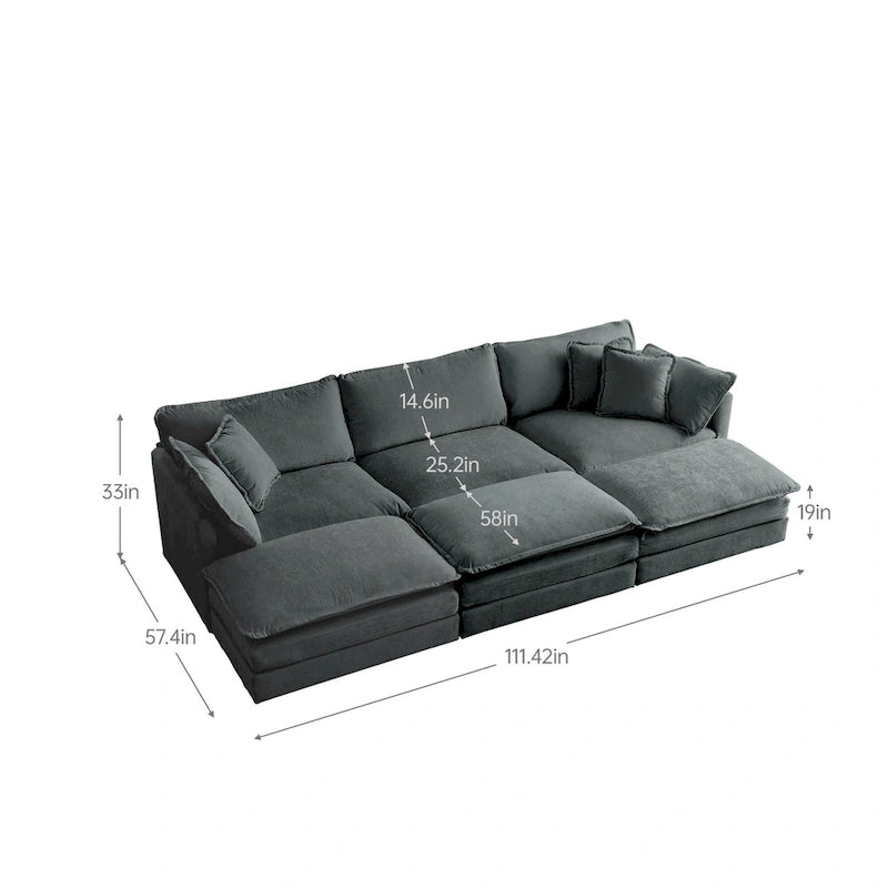 Deep Seat Reversible Modular 6 Seater U-Shaped Sectional Sofa 3 with Ottomans