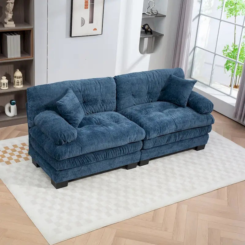 84 Upholstered 3-Seater Sofa with Memory Foam & Comfort Pillows