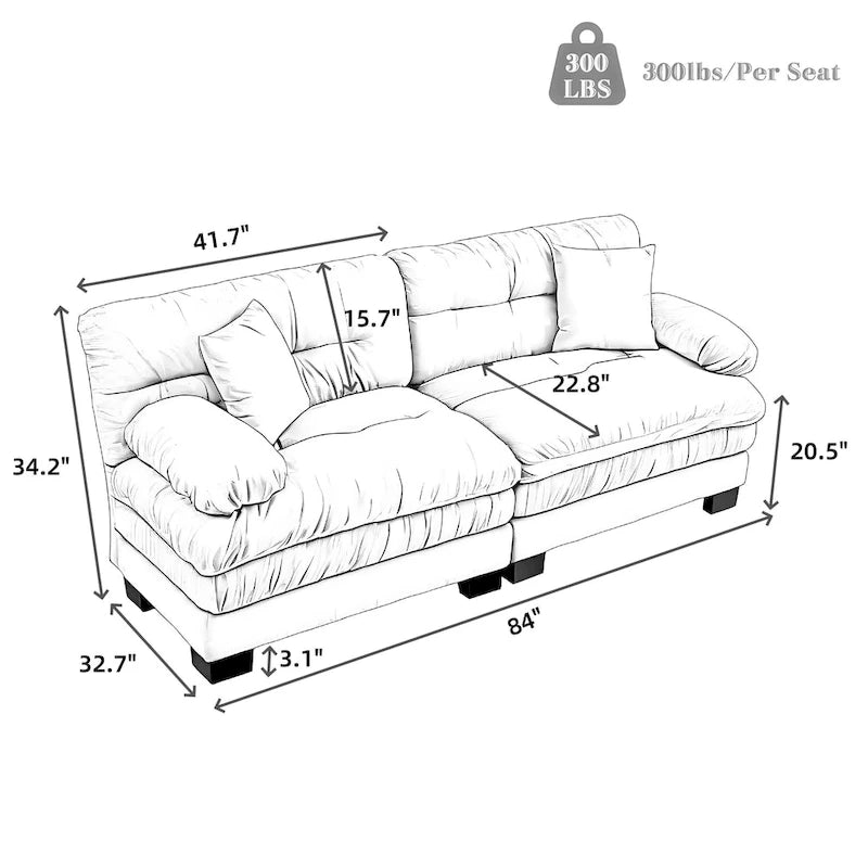 84 Upholstered 3-Seater Sofa with Memory Foam & Comfort Pillows
